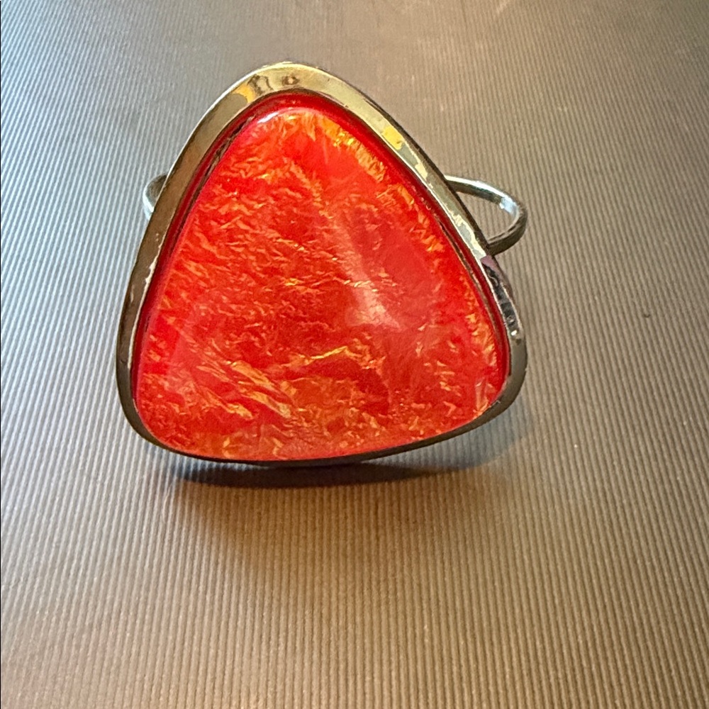 Large Orange square stone  Bracelet  with silver